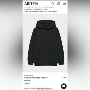 Aritzia cozy fleece mega raglan hoodie in black / size 1
